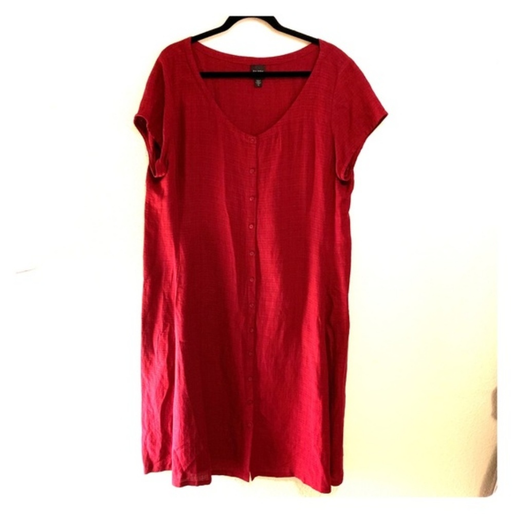 Eileen Fischer Burgundy Linen Dress, XL
